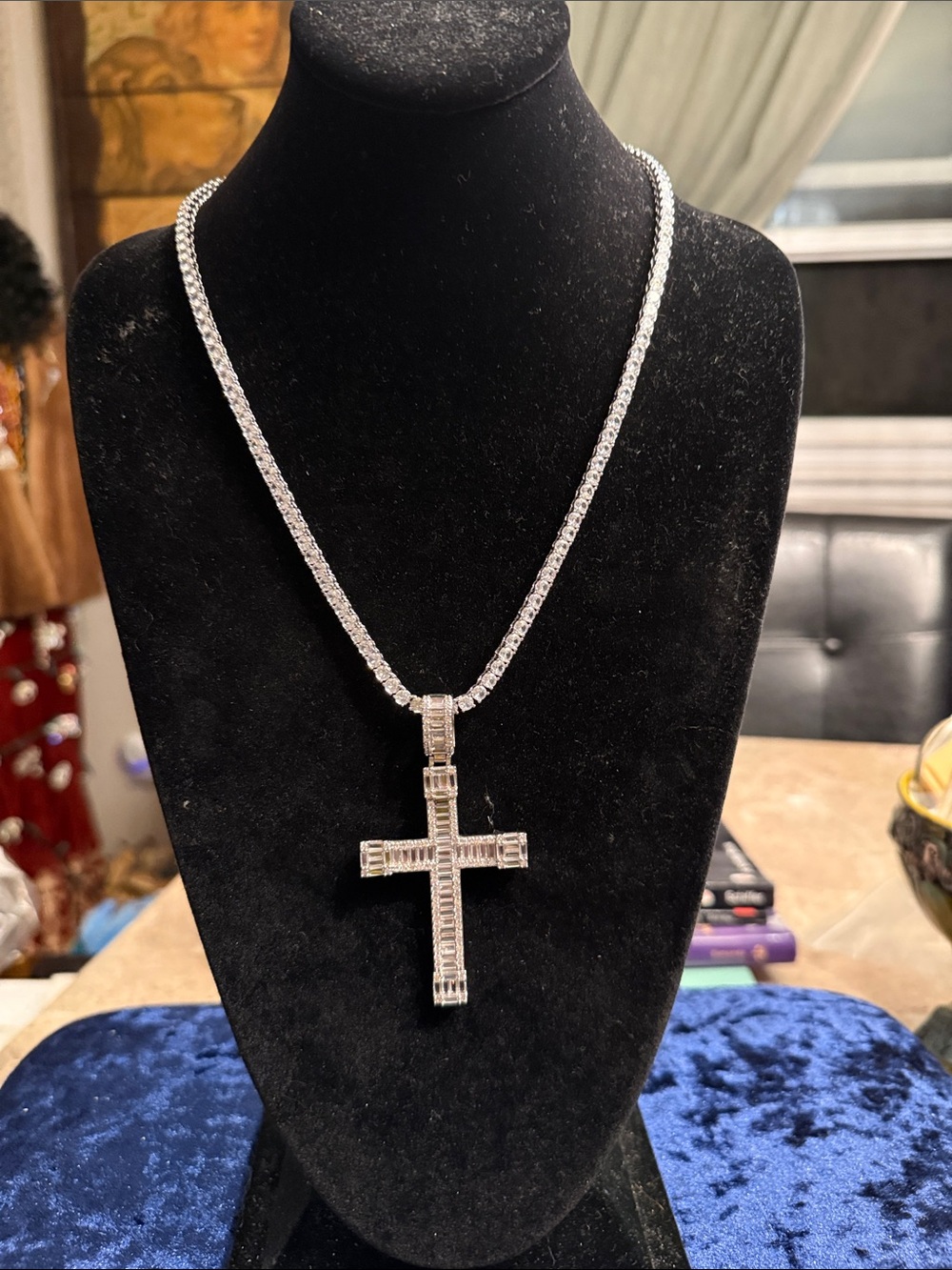 NWOT Henrick and Hayes cubic zirconia tennis necklace with huge cross pendant